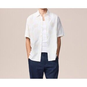 NN07 Button Shirt Mens Medium White Seashell Jacquard FREDDY $230